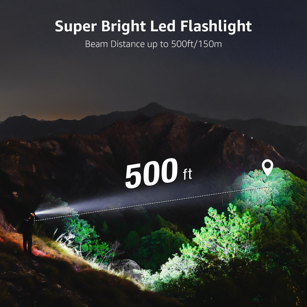 2-Packs LED Flashlights with Clip LE2050 Flashlight High Lumen Super Bright, 5 Lighting Modes, Zoomable Waterproof Lightweight Flashlights for Emergencies,Camping, Powered by AAA Battery,