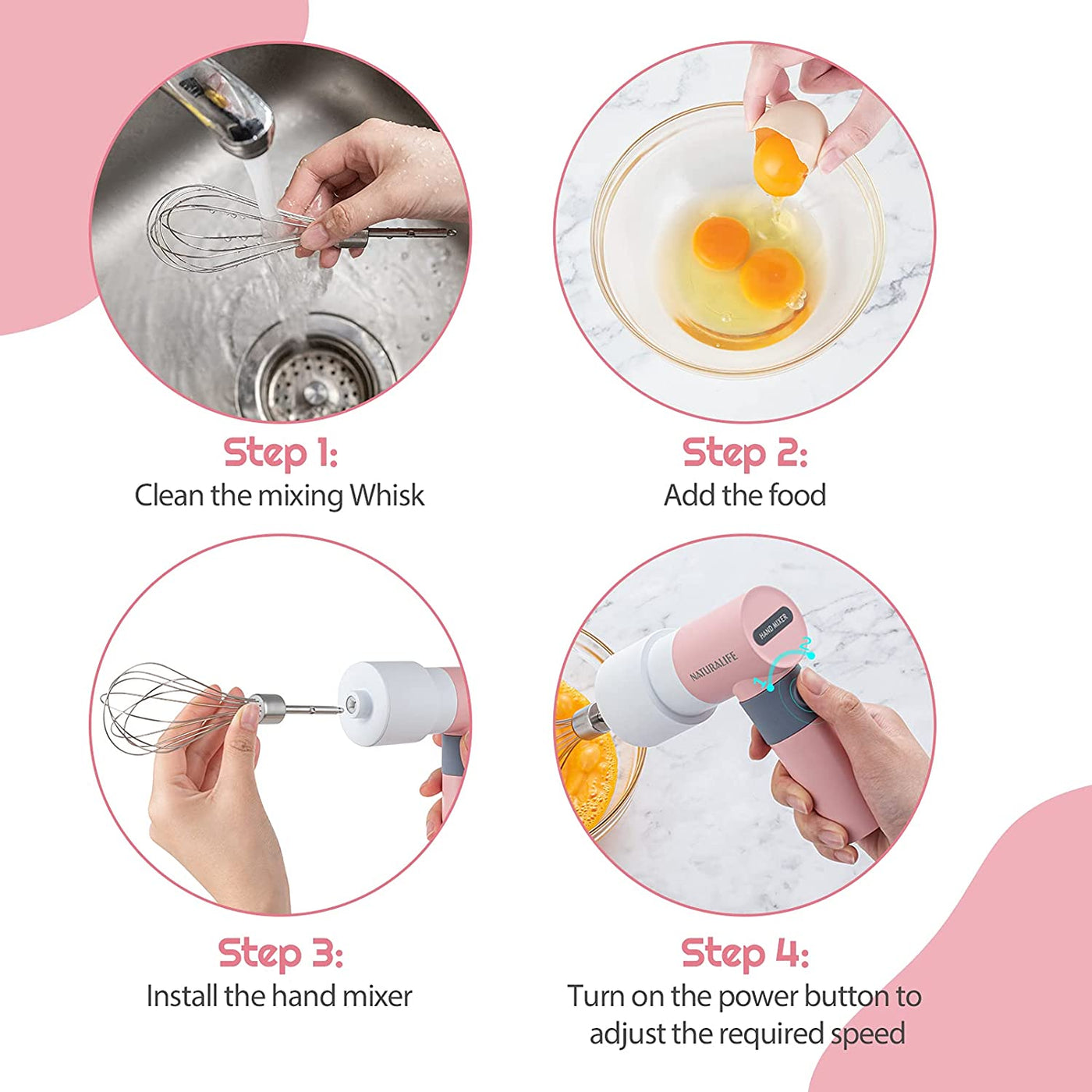  Small Electric Hand Mixer with 2 Speeds & 2 Whisks USB Rechargeable