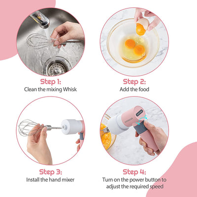  Small Electric Hand Mixer with 2 Speeds & 2 Whisks USB Rechargeable