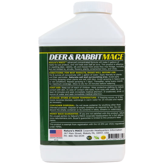 Deer and Rabbit MACE | 40 Oz. Concentrate | Deer and Rabbit Repellent | Makes 5 Gallons, Treats 28,000 Sq.Ft