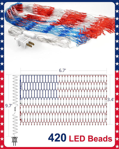  LED American Flag Lights for Outdoors, IP44 Waterproof 420 LED USA Flag Net Light for Christmas, Fourth of July, Memorial Day, Independence Day, Veterans Day