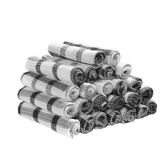  Set of 24 | 100% Cotton | 12 X 12 Inches | Checkered Pattern Brown Dish Towels Scrubbing Clothes Cleaning Rags Kitchen Essentials