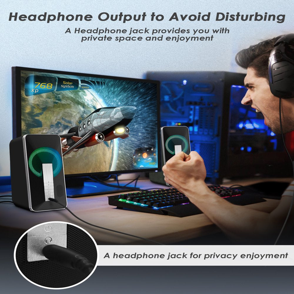 Bluetooth 5.0 Computer Speakers, USB Powered & AUX in with Headphone Jack Speakers, RGB Stereo Gaming Speaker for PC, Desktop, Laptop