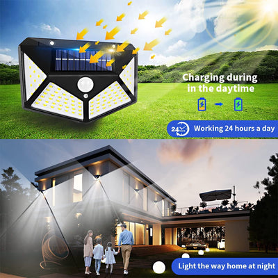 2 Pack Exterior  Outdoor Solar Wall Light, 100 LEDs with Lights Reflector, Waterproof, Motion Sensored