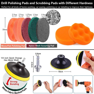 20Pcs All Purpose Drill Brush Attachments Set, Scrub Pads, Sponge, Power Scrubber Brush with Extend Long Attachment