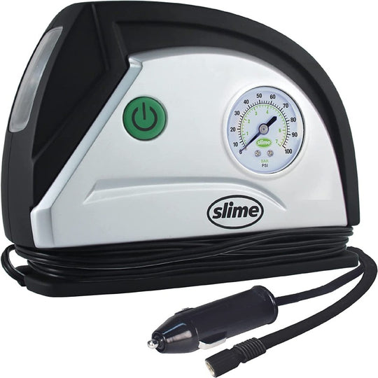 12V Tire Inflator, Portable Car Air Compressor with Analog 100 psi Dial Gauge, Long Hose and LED Light