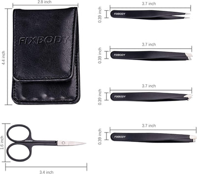  5-Piece - Professional Stainless Steel Tweezers with Curved Scissors