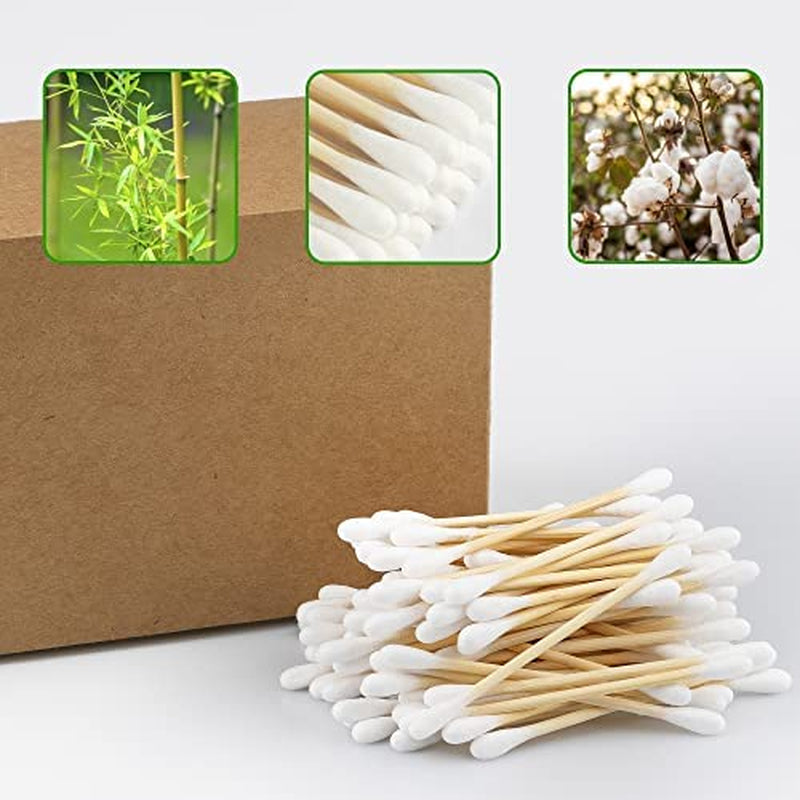 400 Count Bamboo Cotton Swabs - Organic Cotton Buds for Ears