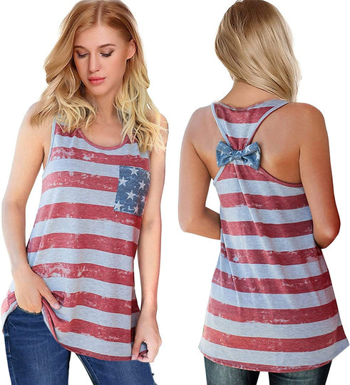 Womens Patriotic American Flag Print Summer Sexy Sleeveless T-Shirts Tank Top