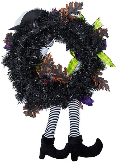 Halloween Wreath with Hat Legs Pumpkin Door Hanging Garland Front Door for Halloween Decorations