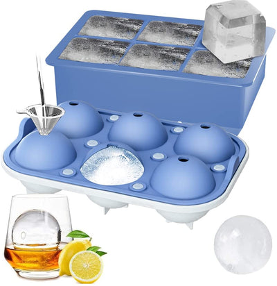 (Set of 2), Sphere Ice Ball Maker with Lid & Large Square Ice Cube Maker