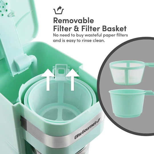 Personal Single-Serve Compact Coffee Maker Includes 14oz. Stainless Steel Interior Thermal Travel Mug