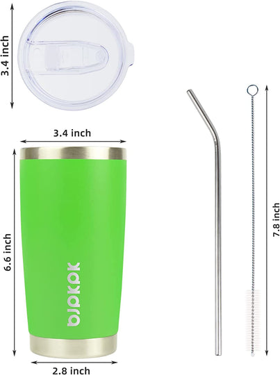  20 oz Insulated Tumblers With Lid And Straw Stainless Steel Coffee Tumbler Cup,Green