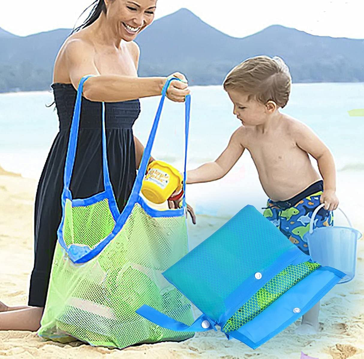Cafurty Extra Large Mesh Beach Bag Tote Bag Beach Necessaries Stay Away from Sand, Large Netted Beach Bag for Holding Children Toys - Green