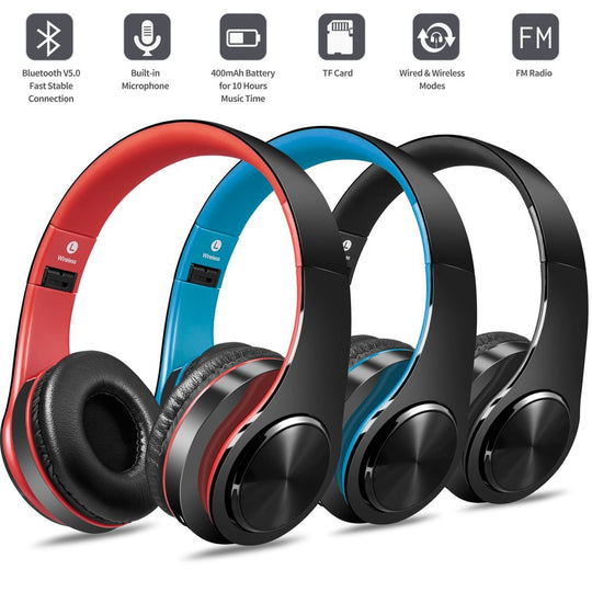 Bluetooth Over-Ear Headphones, Hi-Fi Stereo Wireless Foldable Headset with Soft Memory-Protein Earmuffs, Built-In Mic