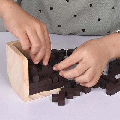 MAGIKON Brain Teaser Cube Puzzle Toy, 3D Wooden Brain Teaser 54 Pieces T-Shaped Blocks Geometric Puzzle Educational Toy