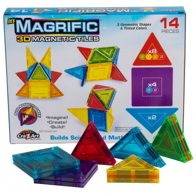  14 Piece Multicolor Magnetic Tiles Set, Child Ages 3 and Up