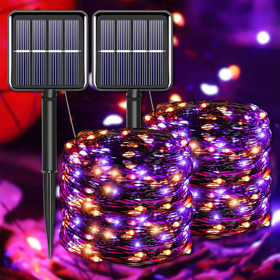 4th of July Patriotic Decorations for Home Outdoor Lights-Red White Blue Solar String Lights,2Pack Each 100LED 33ft 