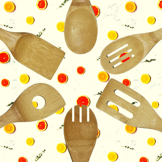 6 Piece Oceanstar Bamboo Cooking Utensil Set With Holes For Hanging