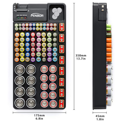 Portable Battery Organizer Storage Case with Battery Tester 