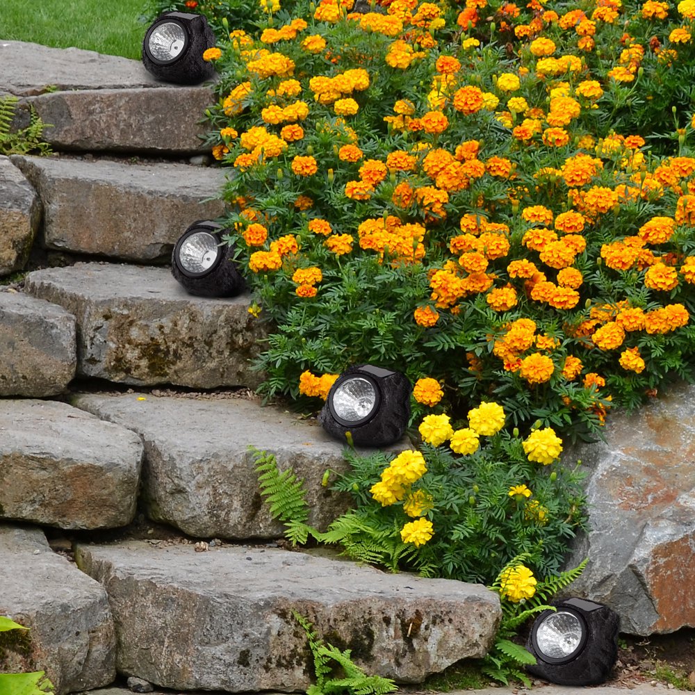  4-Piece Faux-Stone LED Solar Lights Set 