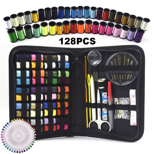 128Pcs Portable Travel Sewing Box Kit Needles Thread Stitching Kit DIY Sewing Supplies Premium Mini Sewing Accessories