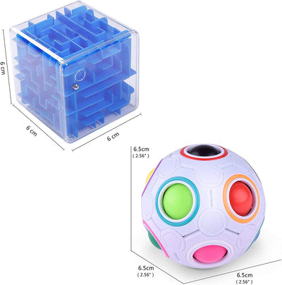 Set of 2 Puzzle Toys - Rainbow Puzzle Ball, 3D Maze Magic Cube
