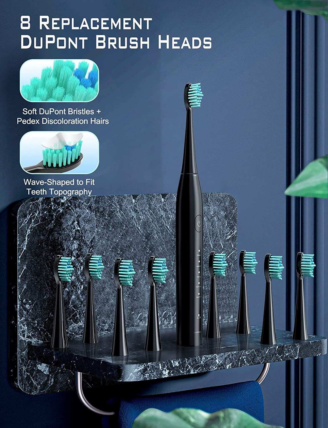 Rechargeable Sonic Electric Toothbrush with 8 Dupont Brush Heads, 5 Modes & Smart Timer, 3 Hours Fast Charge Lasts up to 60 Days