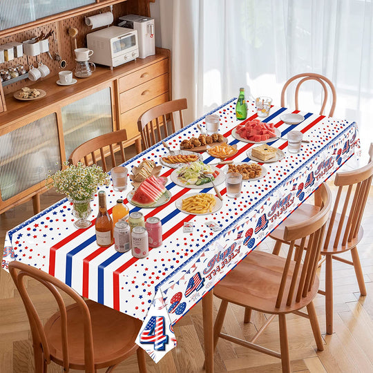  Patriotic Tablecloth, 2 Pack American Flag Tablecloths Disposable 4th of July Tablecloth, Independence Day Table Cover Fourth of July Table Cloth Patriotic Decorations Party Supplies, 54" x 108"