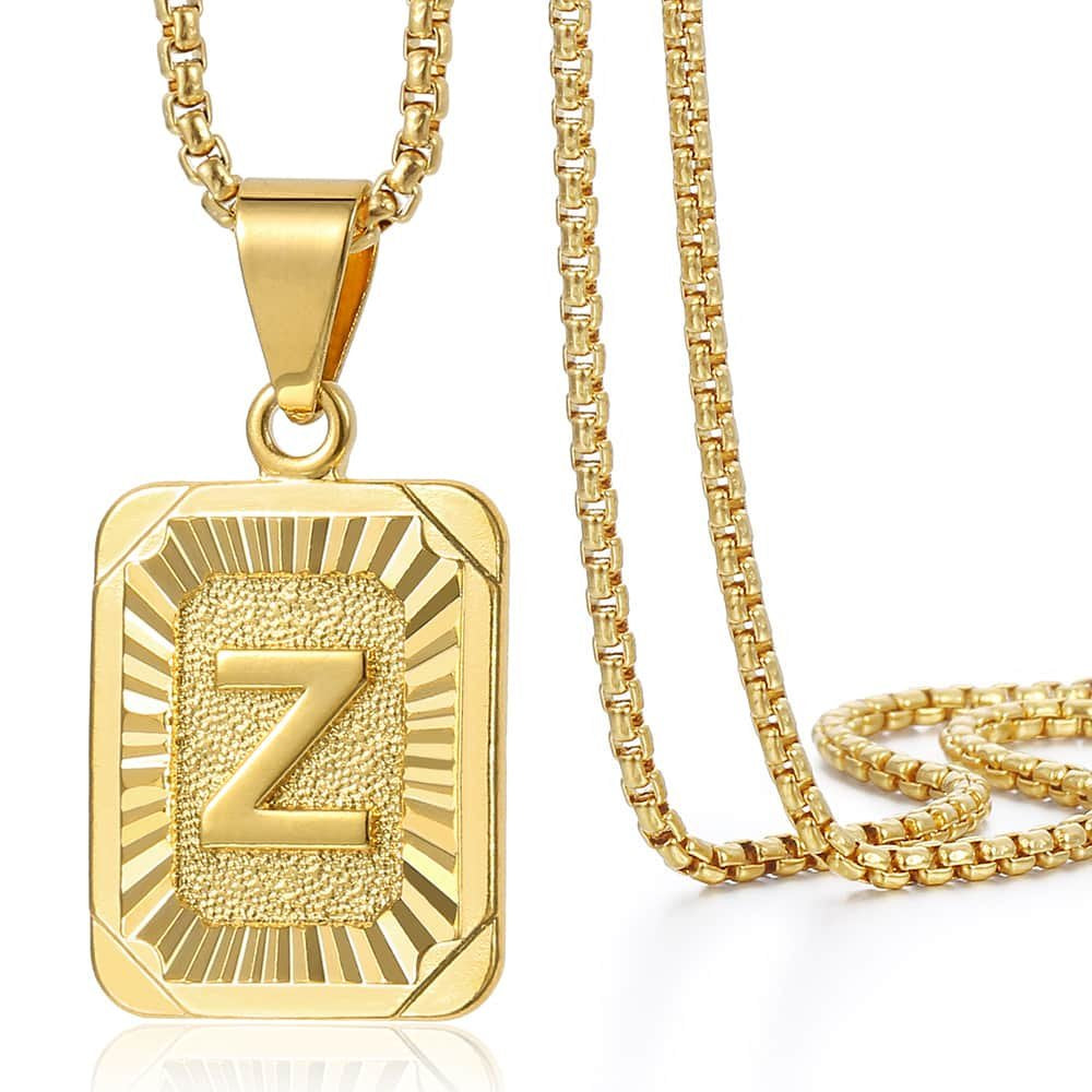 Gold Filled A-Z Initial Necklace - Pendant & Box Chain - 22"