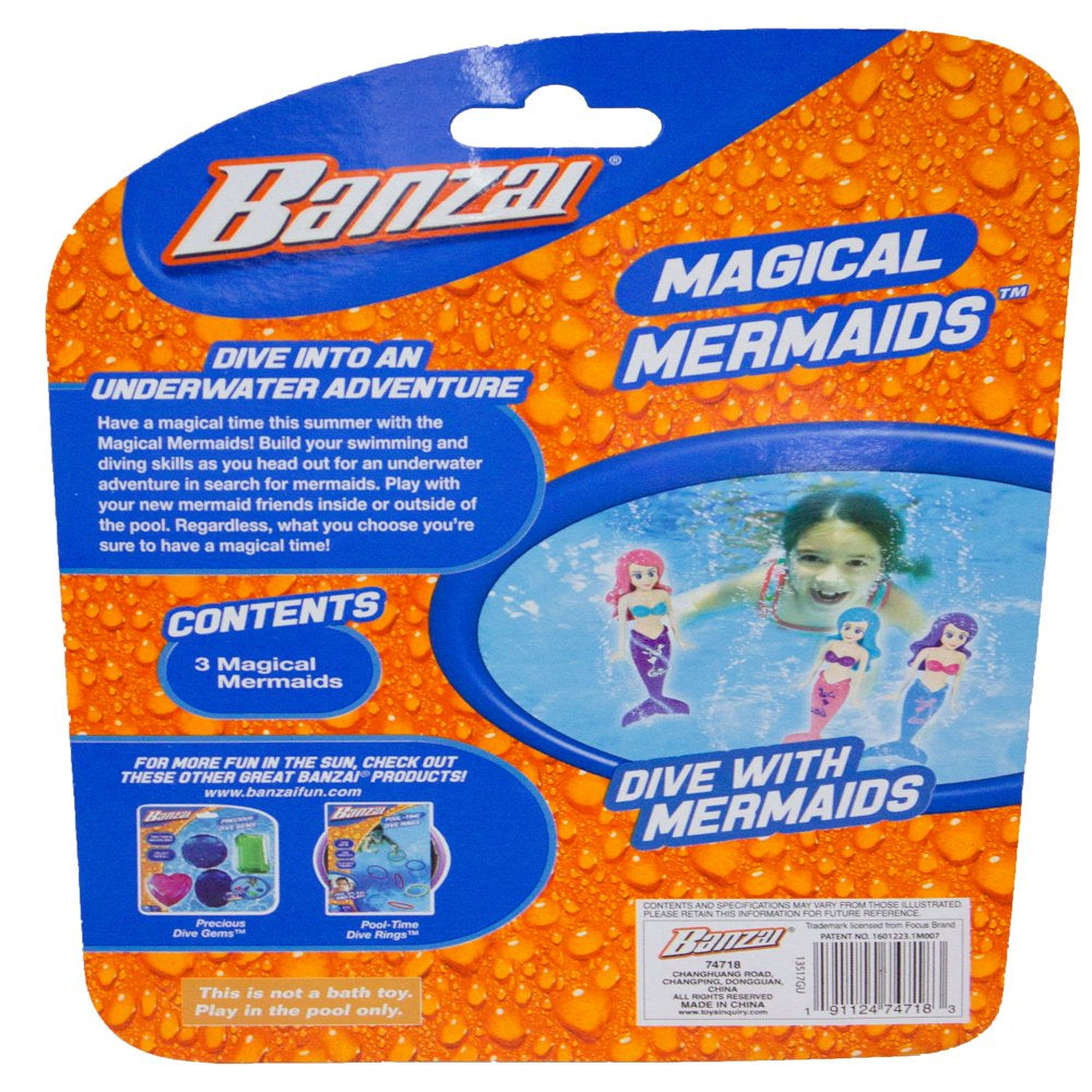 Pool Toys - Set of 3 Magical Mermaids Dive Toys, Child