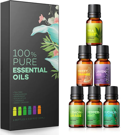 Set of 6 or 14 Essential Oils - Pure Aromatherapy Oils Kit, Lavender, Eucalyptus, Peppermint, Tea Tree, Lemongrass, Sweet Orange