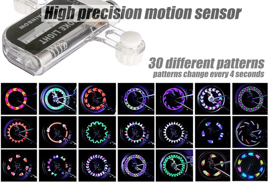  Bike Wheel Lights, Bicycle Wheel Lights Waterproof RGB Ultra Bright Spoke Lights 14-LED 30pcs Changes Patterns -Safety Cool Bike Tire Accessories Kids Adults-Visible from All Angle