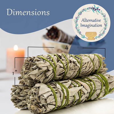 Alternative Imagination White Sage Bundles for Smudging, Natural Sage Bundle, Spiritual Cleansing, Sage Smudge Kit, Slow Burning Sage Sticks, Dried Herbs for Meditation Accessories 3 Pk of 4" Bundles