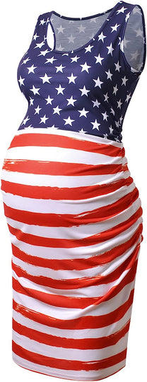  Maternity Tank Dress Bodycon Sleeveless Casual Short Ruched Midi Fitted Dress for Pregnant Women