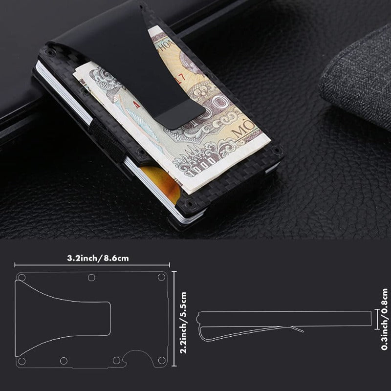 Minimalist Carbon Fiber Wallet - Slim Style RFID Blocking Stainless Steel Metal Clip Holds 12 Cards