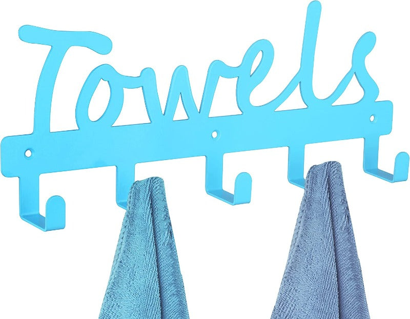 Towel Rack with 5 Hooks-Wall Mount Towel Holder Black Metal