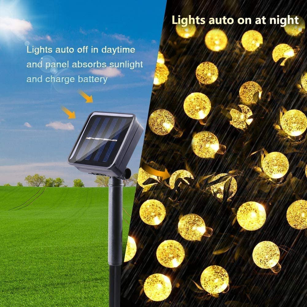  Solar Garden Lights, Outdoor String Lights with Balls, Waterproof 6m 30 LED 8 Twinkling Modes