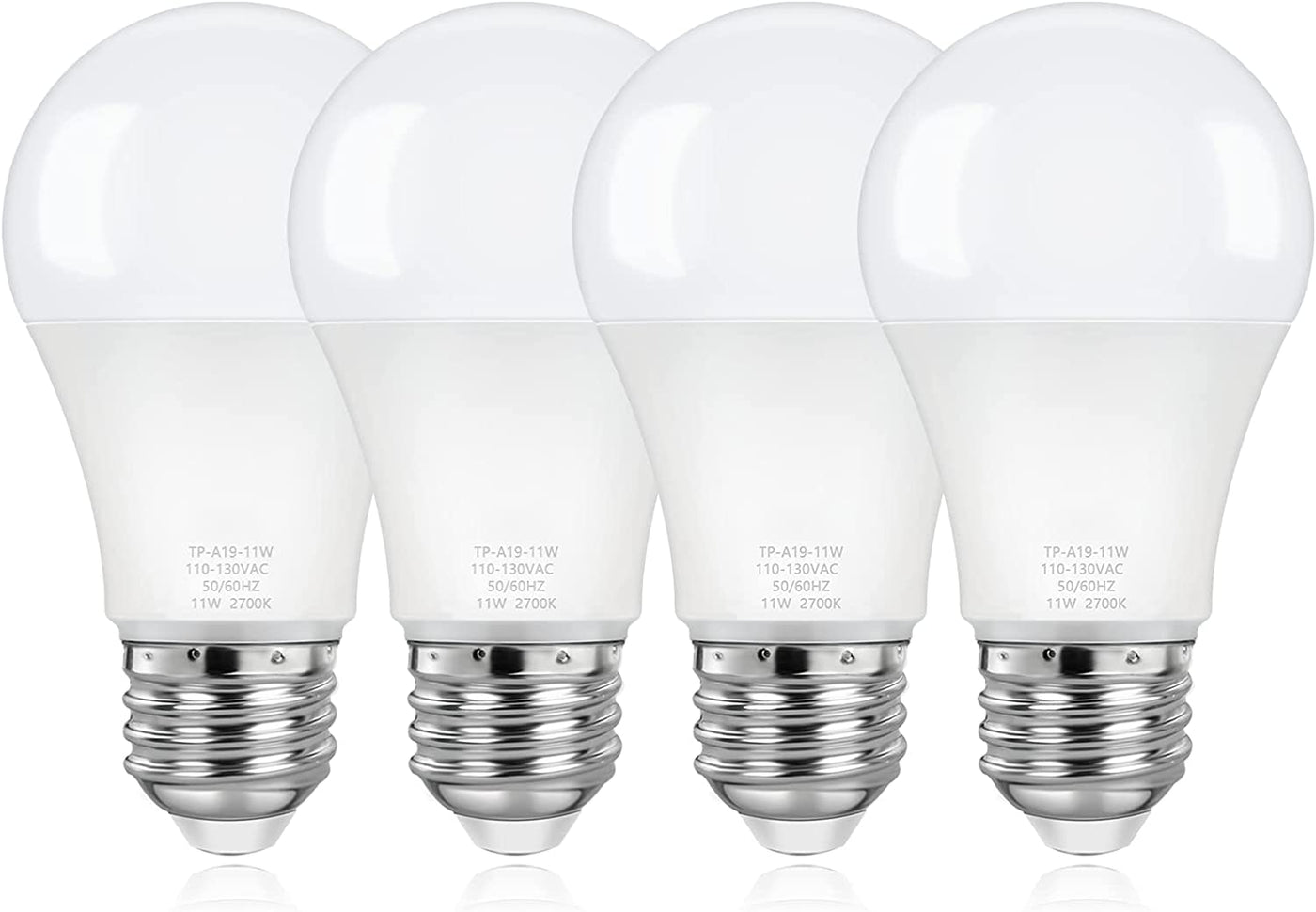 Pack of 4 - A19 LED Light Bulbs, 100 Watt Equivalent LED Bulb E26 Base, CRI 85+, 25000+ Hours Lifespan