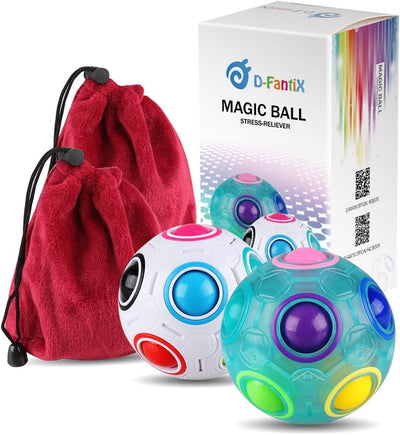 Set of 2 Rainbow Puzzle Ball Cube Magic Rainbow Ball Puzzle Bundle Stress Fidget Ball Brain Teasers