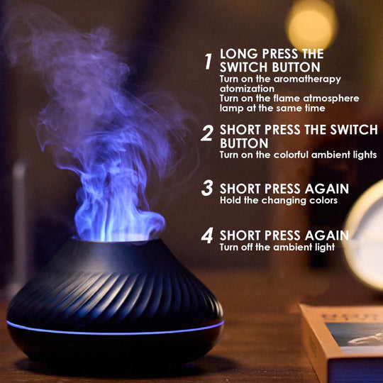 Flame Air Diffuser - 130ml Essential Oil Flame Diffuser Humidifier with Fire LED Light with Auto Off Protection