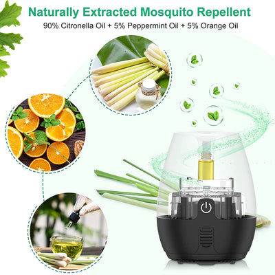 Mosquito Repellent Outdoor, 100% Natural Citronella Oil Mosquito Repeller Indoors [Infant Grade], DEET-Free, Portable Rechargeable Bug Mosquito Control for Patio, Room, Yard, Trip, 2X Refills