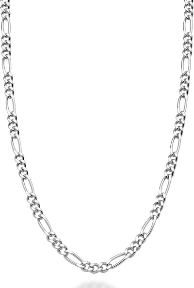 Solid 925 Sterling Silver Italian 2.3mm Diamond-Cut Figaro Link Chain Necklace