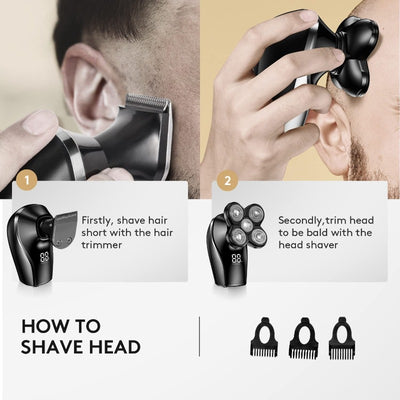 4-in-1 Waterproof Cordless Electric Shaver with LED Display & Grooming Kit