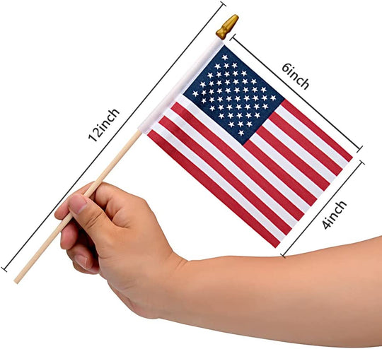  12 Pack Small American Flags on Stick, Small US Flags/Mini American Flag on Stick 4x6 Inch US American Hand Held Stick Flags with Kid-Safe Spear Top, Polyester Full Color Tear-Resistant Flag for 4th of July Decorations, Memorial Day Decorations