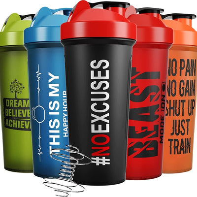 Pack of 5 Shaker Bottles for Protein Mixes, Water, Shakes & Smoothies -24oz each - Dishwasher Safe 
