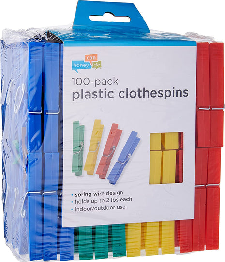 Honey-Can-Do Colored Plastic Clothespins, 100-Pack