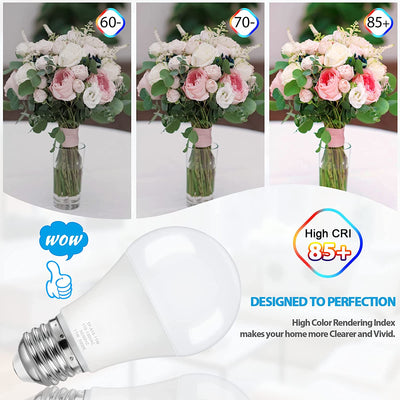 Pack of 4 - A19 LED Light Bulbs, 100 Watt Equivalent LED Bulb E26 Base, CRI 85+, 25000+ Hours Lifespan