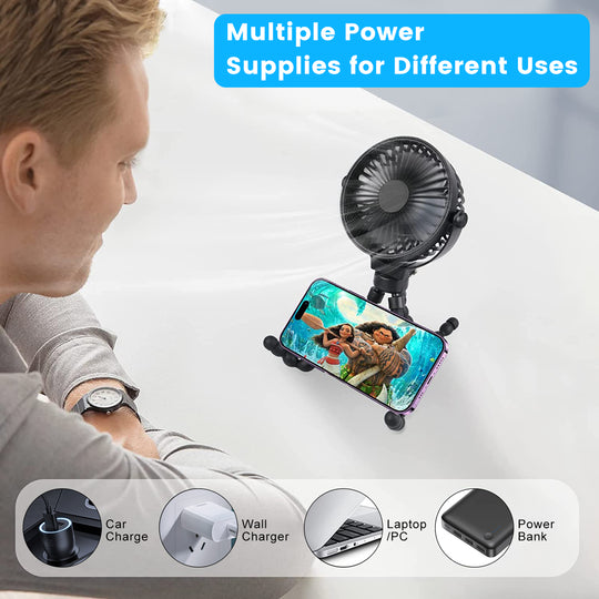 Portable Stroller Fan, Battery Operated Small Clip on Fan, with Flexible Tripod for Stroller Treadmill Crib Car Seat Travel, Black