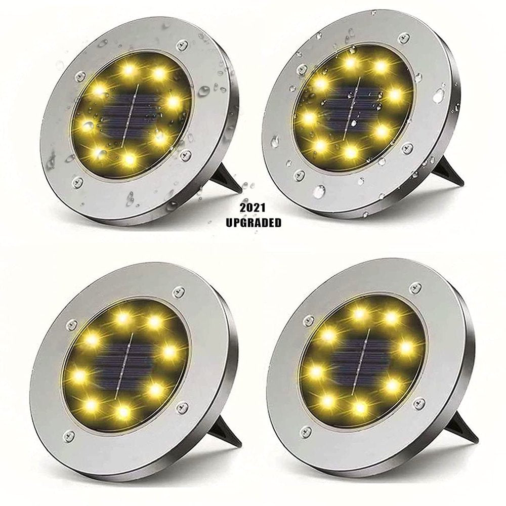 4 Pack Solar Ground Lights 8 LED Solar Lights Outdoor Solar Powered Garden Lights Waterproof In-Ground Disk Lights for Patio Pathway Garden Lawn Yard Driveway Deck Walkway